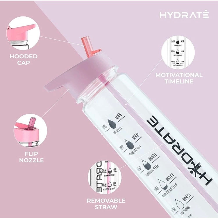 Hydrate Motivational 900ml Water Bottle with Straw