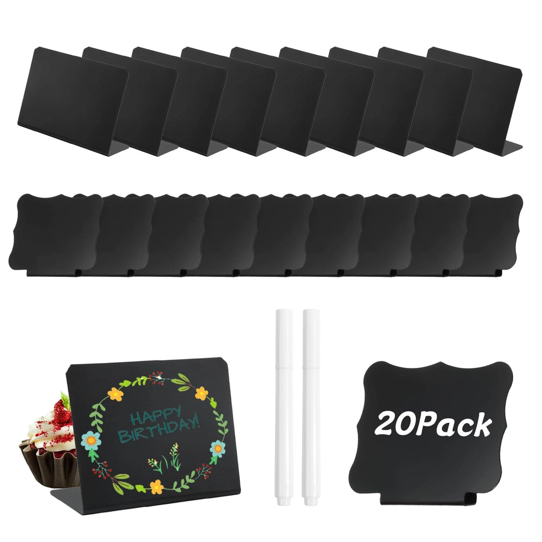 20pcs Mini Chalkboard Signs With 2 Water Soluble Pens. 2 Reusable Designs For Weddings, Parties, Product Labelling And More