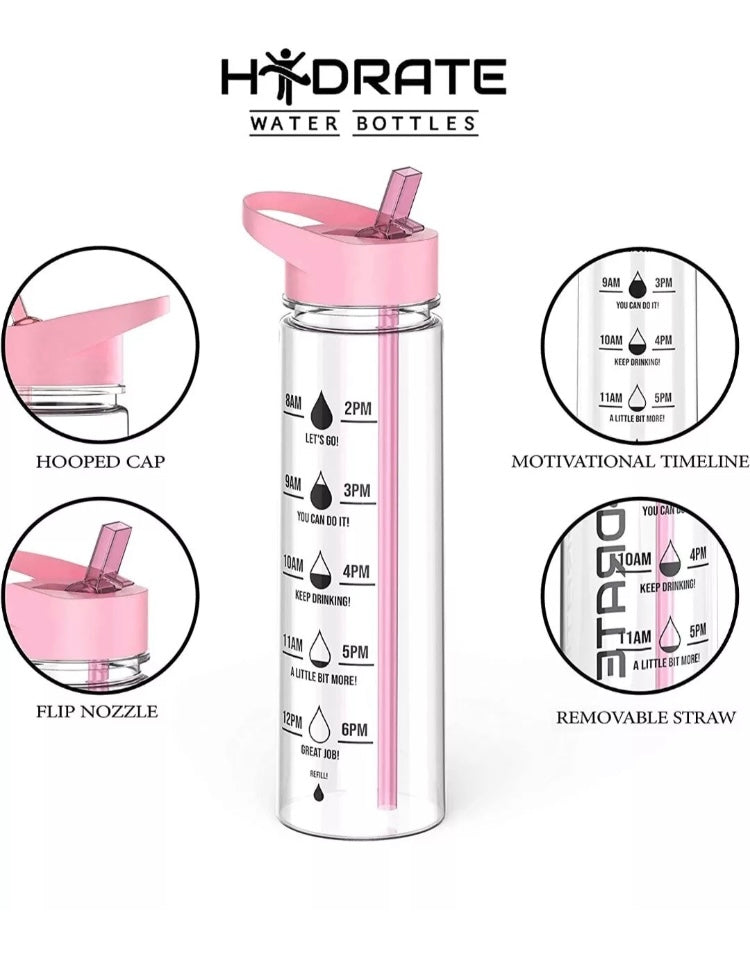 Hydrate Motivational 900ml Water Bottle with Straw