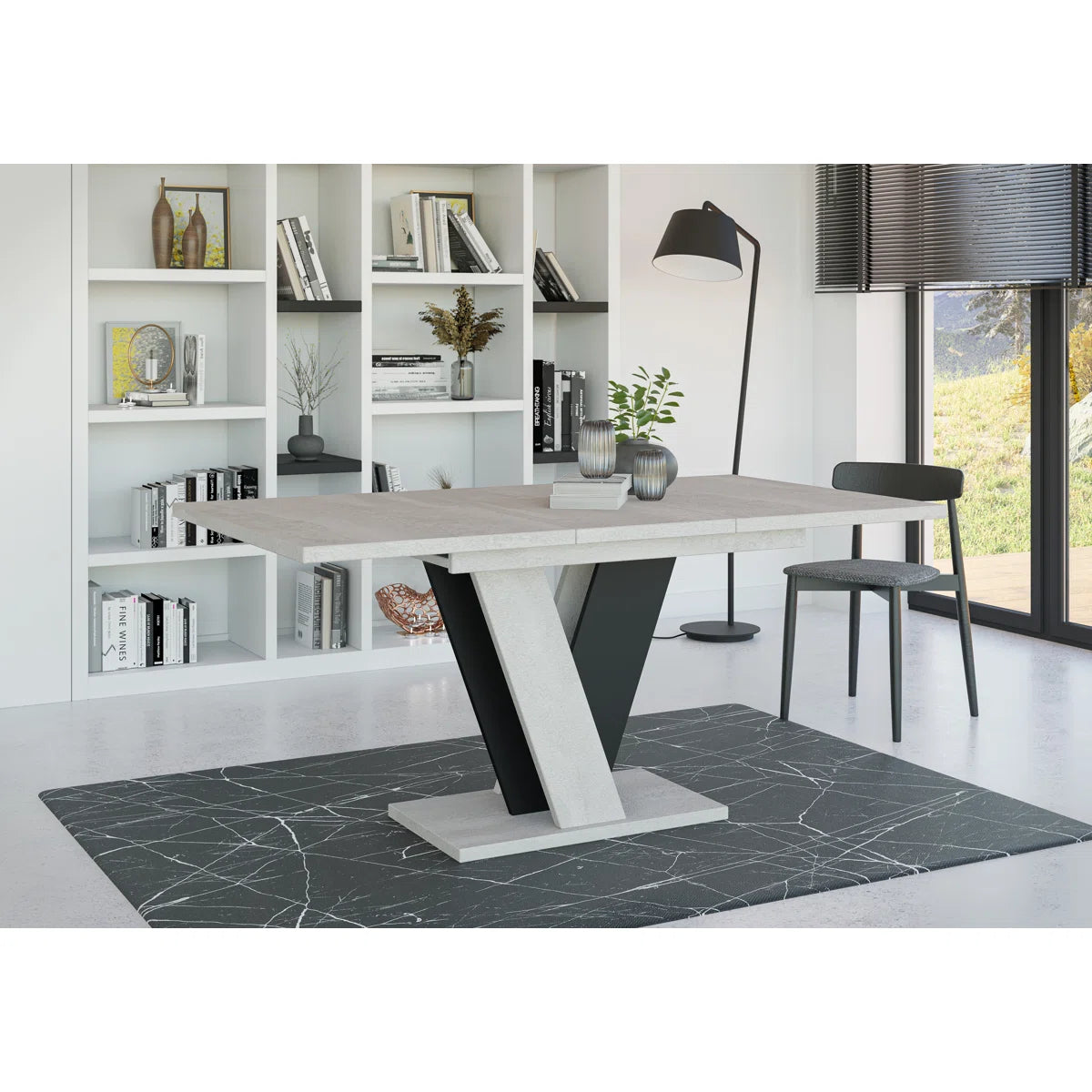 Extendable Dining Table with V Legs – Gloss Acrylic Finish, Modern Design, 6–8 Seater