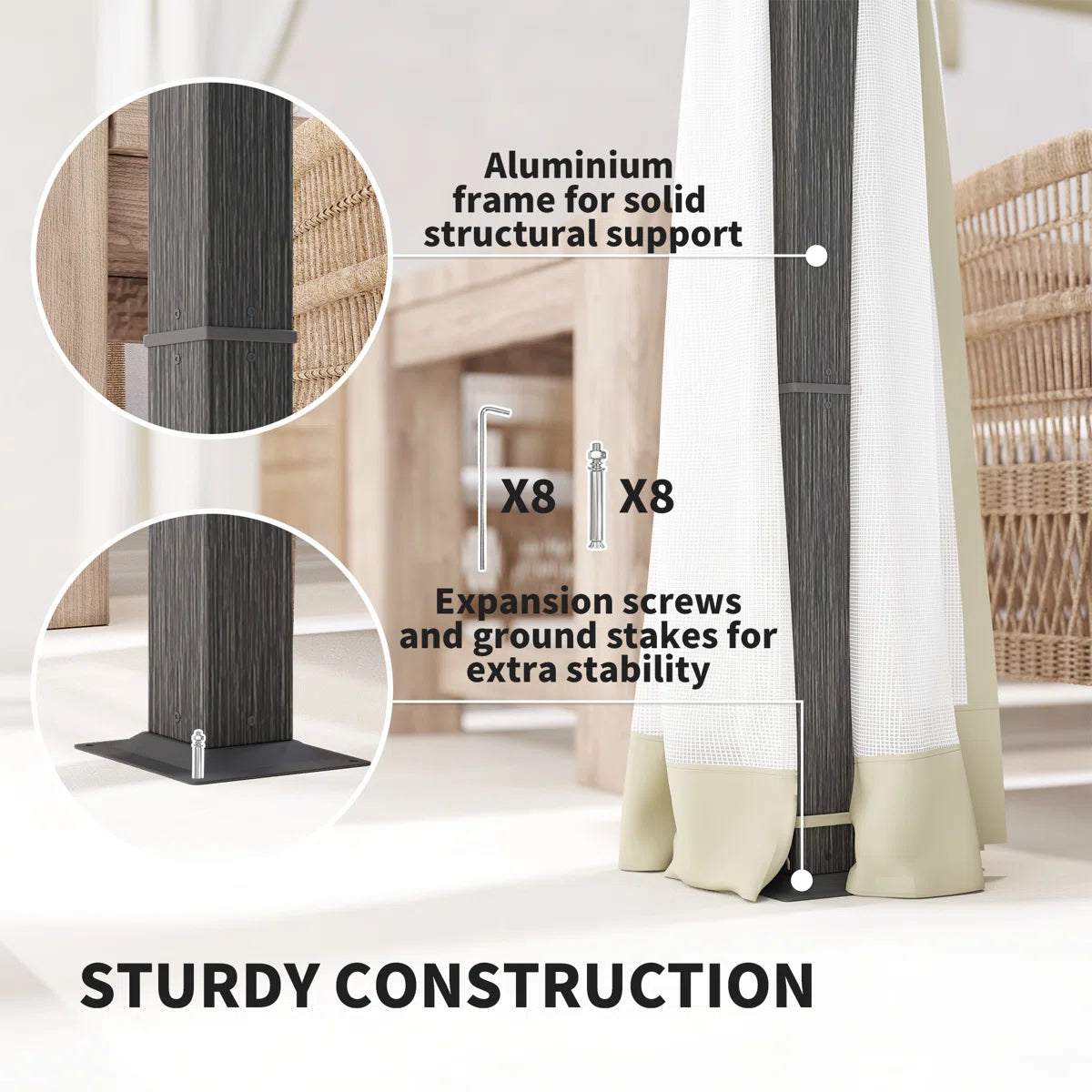 Retractable Pergola with Adjustable Canopy & Net Curtains – 3x3m Aluminium Outdoor Shelter, Khaki