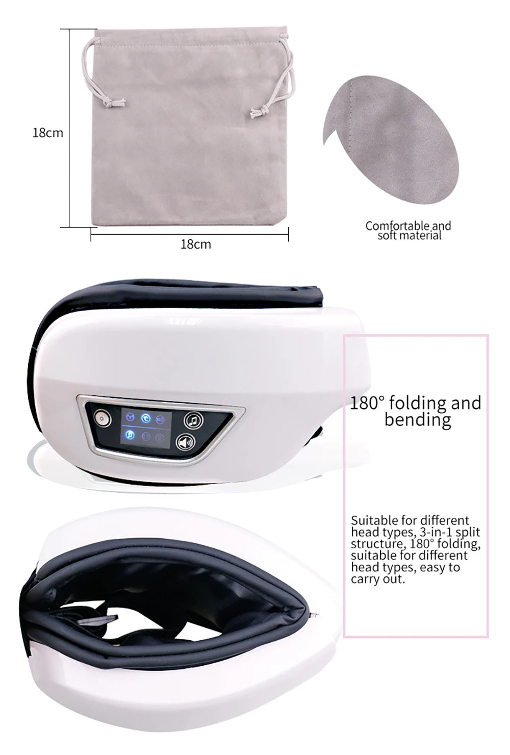 6D Wireless Eye Massager, Multi-Function, Heat And Vibration With Bluetooth Music Feature