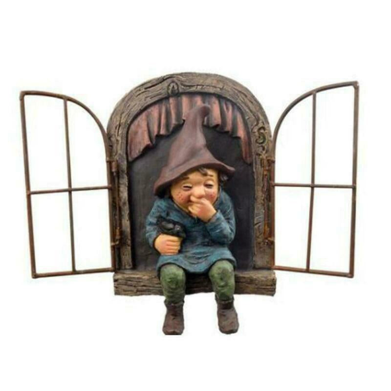 Naughty Garden Gnome Statue, Elf Out The Door Tree Hugger