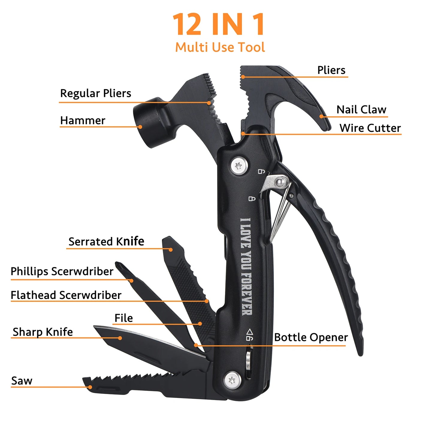 12in1 Multi-Purpose Hammer Tool, Unique Gift For Fathers Day, Christmas Or Birthday