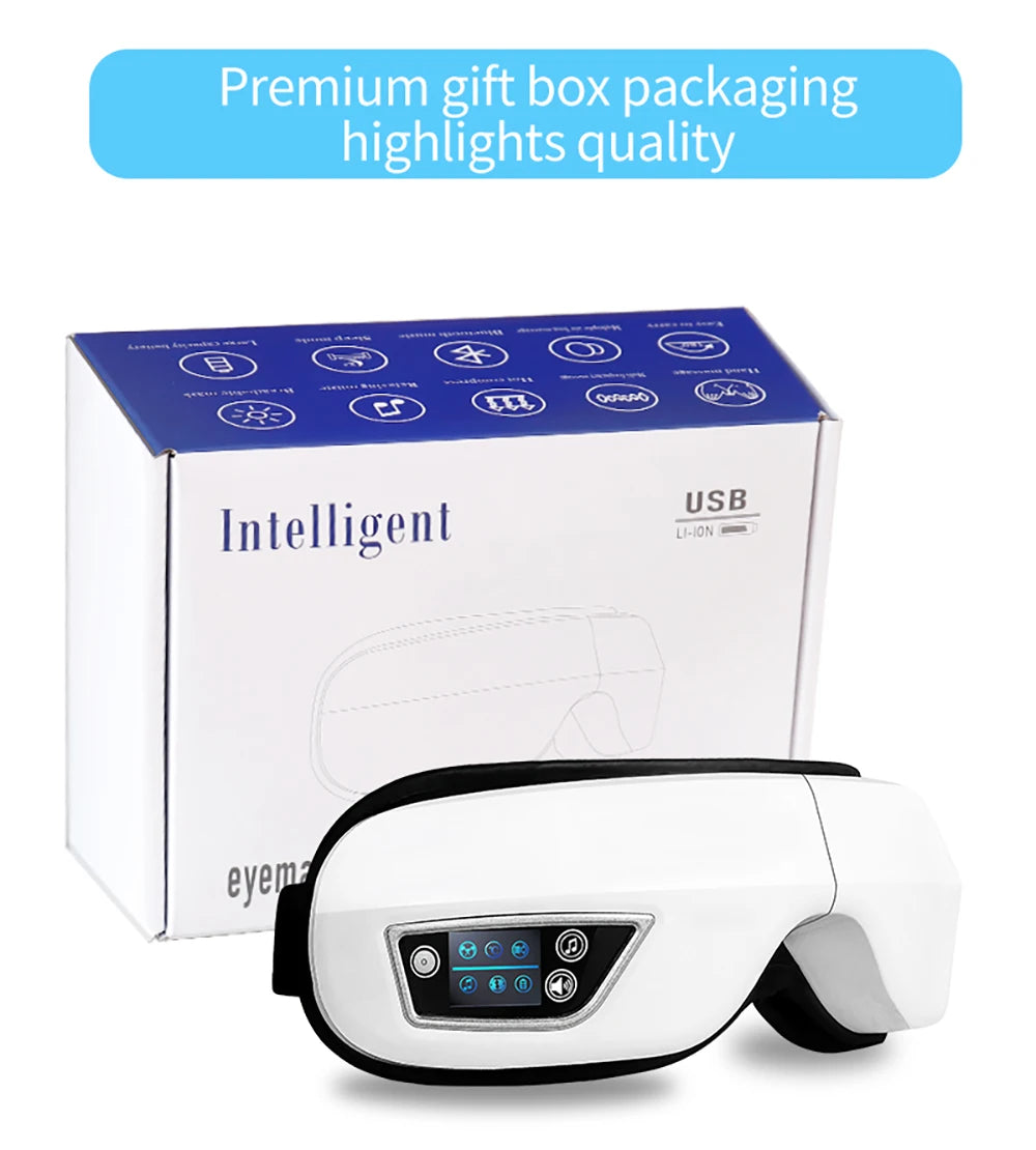 6D Wireless Eye Massager, Multi-Function, Heat And Vibration With Bluetooth Music Feature
