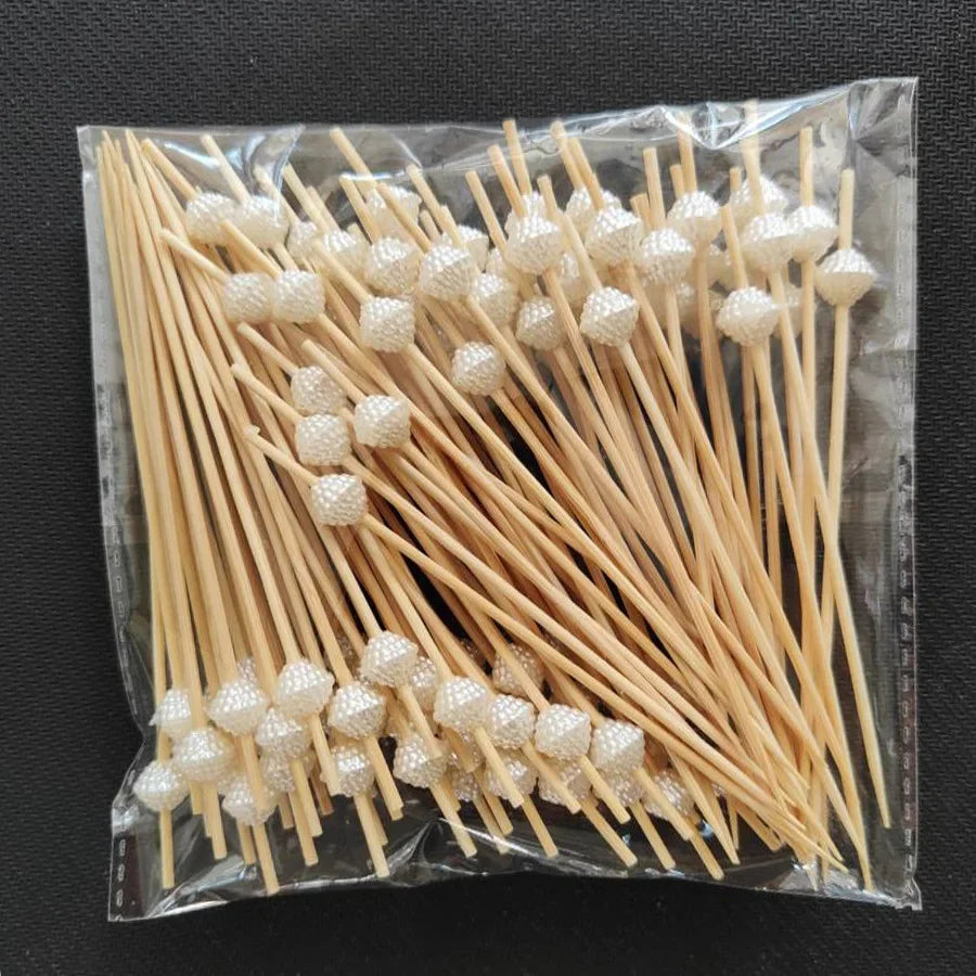 100 x Beaded/Pearl Decorative Bamboo Cocktail Skewers 12cm Parties, Buffets, Drinks and Chocolate Fountains