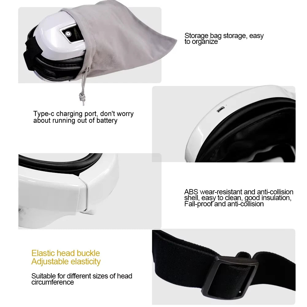 6D Wireless Eye Massager, Multi-Function, Heat And Vibration With Bluetooth Music Feature