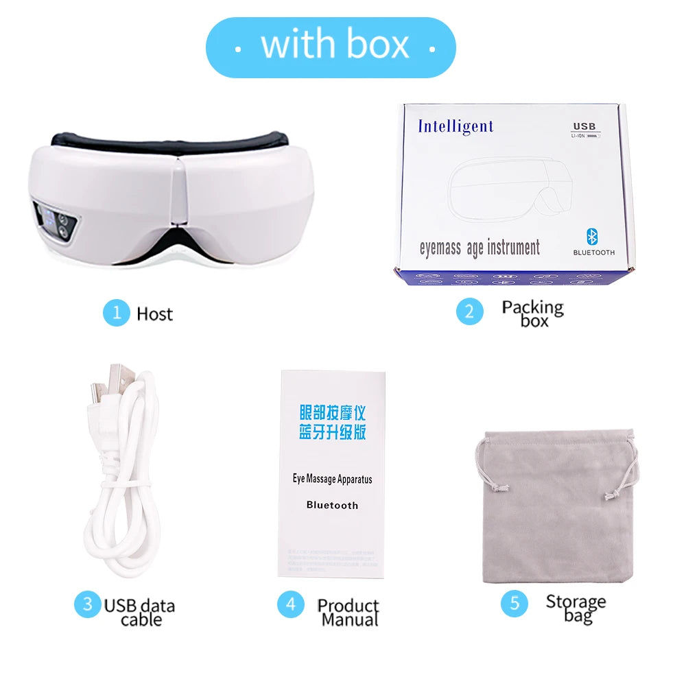 6D Wireless Eye Massager, Multi-Function, Heat And Vibration With Bluetooth Music Feature