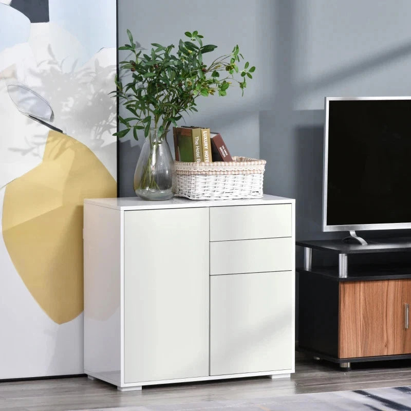 High Gloss Frame Sideboard, Side Cabinet, Push-Open Design with 2 Drawer