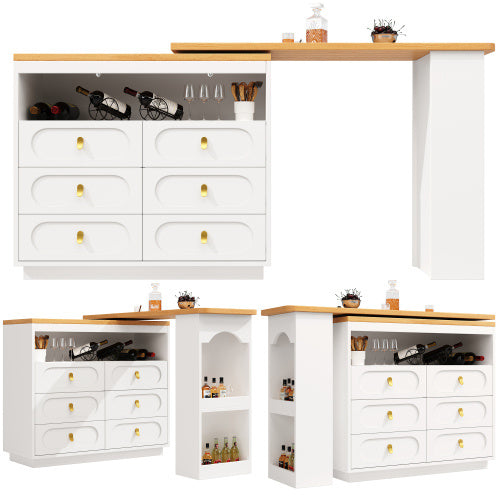 360° Rotating Kitchen Island Bar. Spice Racks, 6 Drawers & Open Storage Space