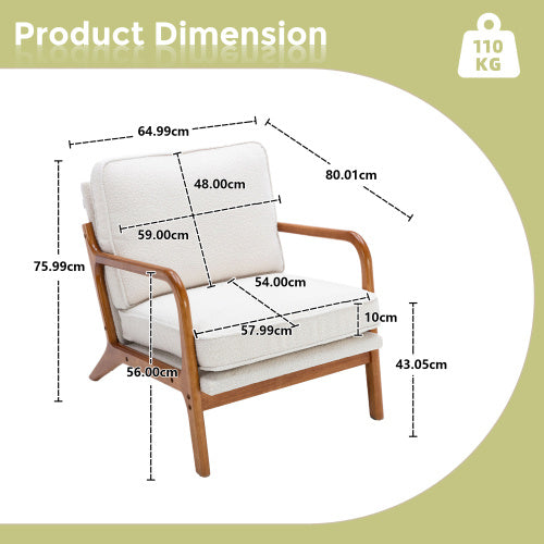 Mid-Century Modern Armchair. Stylish, Solid Accent Chair With Soft Upholstered Padding