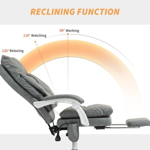 Reclining Faux Leather Office Chair With Inflatable Lumbar Cushion & Footrest