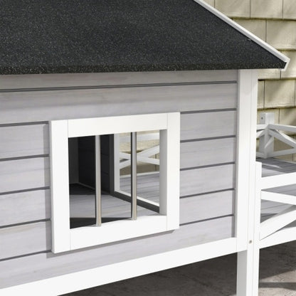 PawHut Small Medium Dog House With Porch, Grey