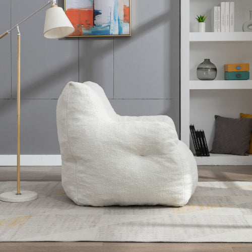 Soft Tufted Plush Foam-Filled Bean Bag Chair, Teddy Fleece Fabric, Ivory White