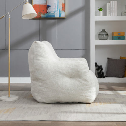 Soft Tufted Plush Foam-Filled Bean Bag Chair, Teddy Fleece Fabric, Ivory White