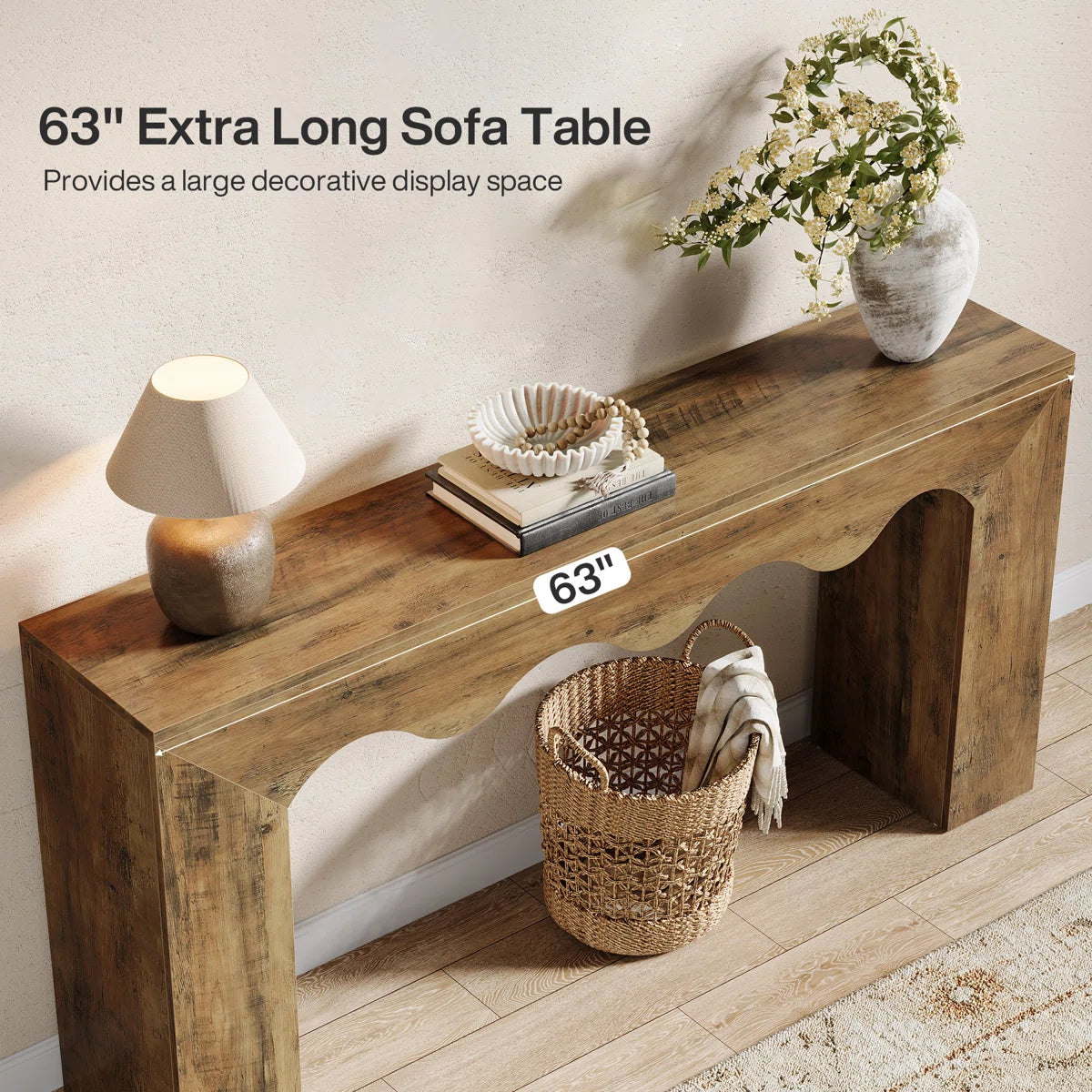 Farmhouse Console Table with Wavy Edge Design – Rustic Entryway & Living Room Accent Table