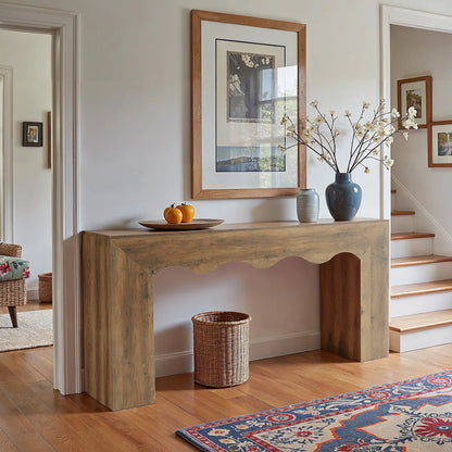 Farmhouse Console Table with Wavy Edge Design – Rustic Entryway & Living Room Accent Table
