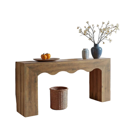 Farmhouse Console Table with Wavy Edge Design – Rustic Entryway & Living Room Accent Table