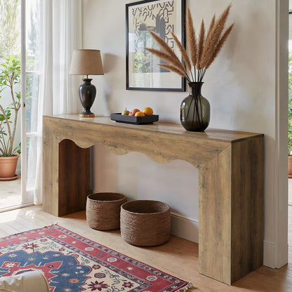 Farmhouse Console Table with Wavy Edge Design – Rustic Entryway & Living Room Accent Table