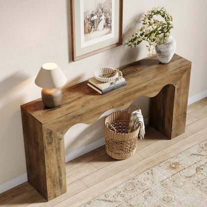 Farmhouse Console Table with Wavy Edge Design – Rustic Entryway & Living Room Accent Table