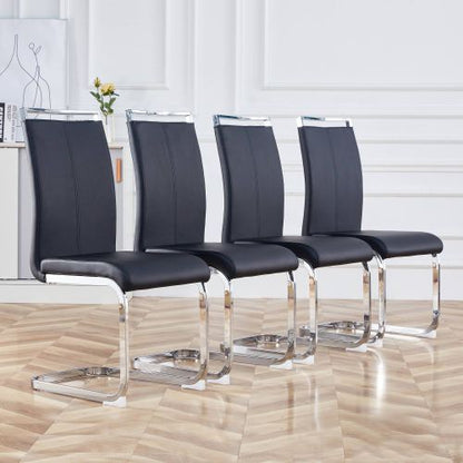 Set-Of-4 Cantilever Chairs. Soft PU Leather Upholstered Stylish Chairs - Black