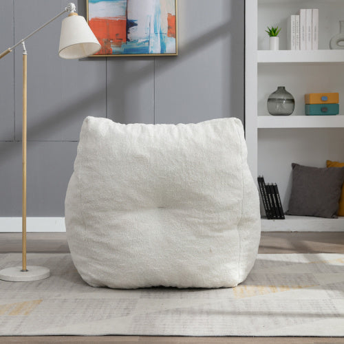 Soft Tufted Plush Foam-Filled Bean Bag Chair, Teddy Fleece Fabric, Ivory White