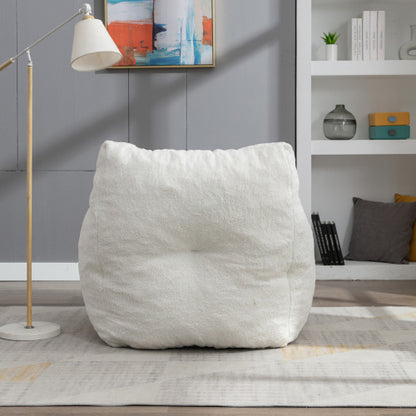 Soft Tufted Plush Foam-Filled Bean Bag Chair, Teddy Fleece Fabric, Ivory White