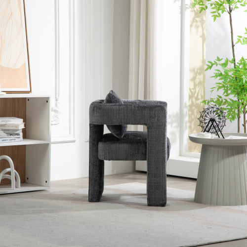 Set Of 2 Modern Chenille Lounge Chair With A Unique Hollow Armrest - Grey