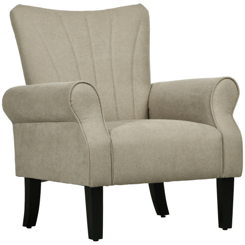 HOMCOM Upholstered Accent Chair With Rolled Arms And Solid Wood Legs - Beige