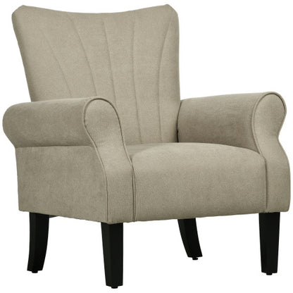 HOMCOM Upholstered Accent Chair With Rolled Arms And Solid Wood Legs - Beige