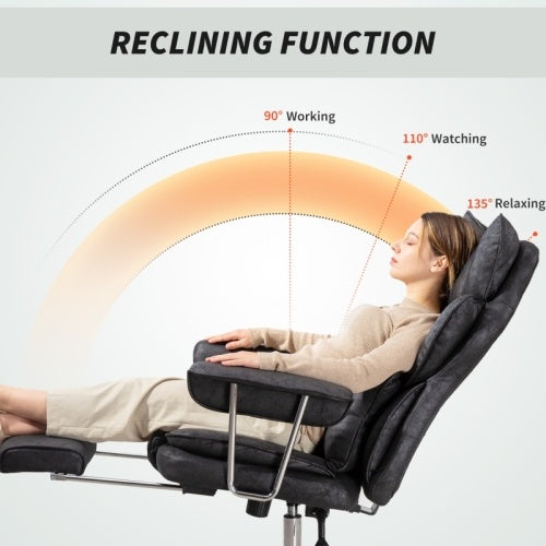 Leathaire Reclining Office Chair With Lumbar Support Pillow