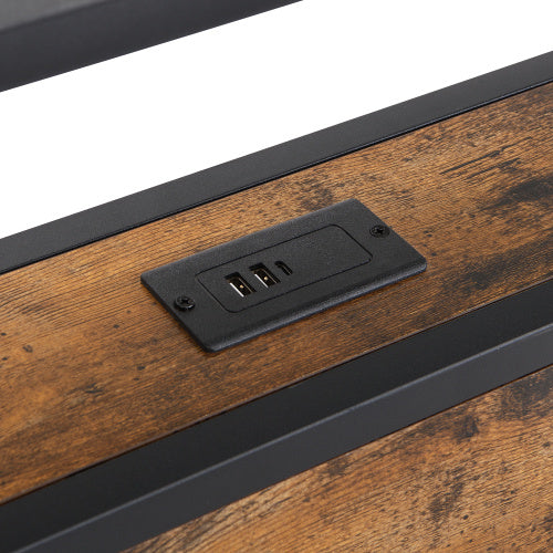 Single Bed, With Under-Bed Storage, Headboard Shelf, LED, USB & USB-C Ports, Metal Frame - Black