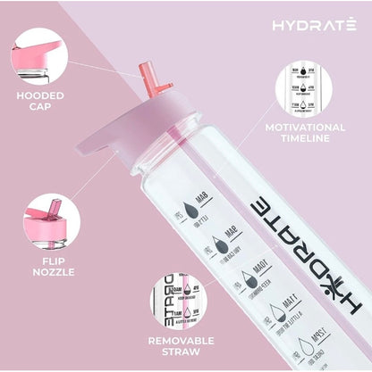 Hydrate Motivational 900ml Water Bottle with Straw