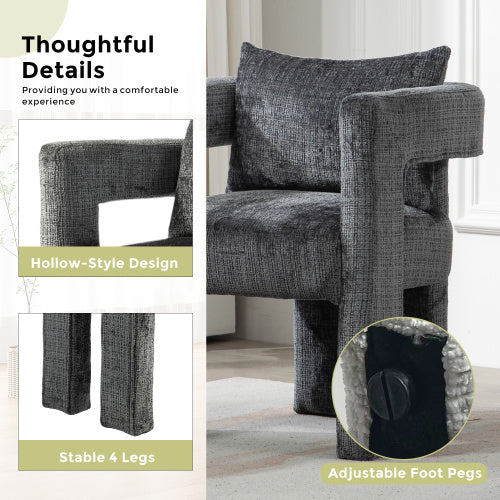 Set Of 2 Modern Chenille Lounge Chair With A Unique Hollow Armrest - Grey