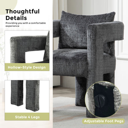 Set Of 2 Modern Chenille Lounge Chair With A Unique Hollow Armrest - Grey