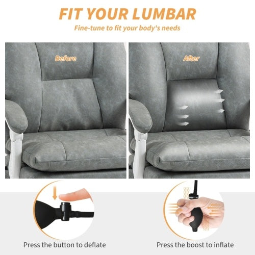 Reclining Faux Leather Office Chair With Inflatable Lumbar Cushion & Footrest