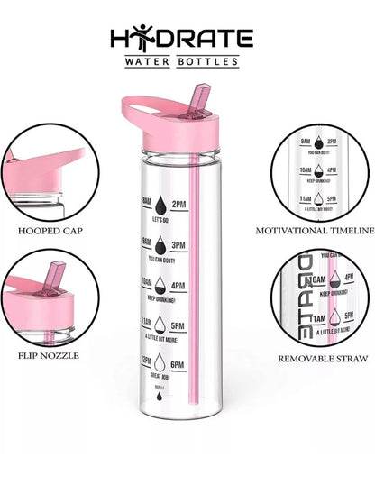 Hydrate Motivational 900ml Water Bottle with Straw