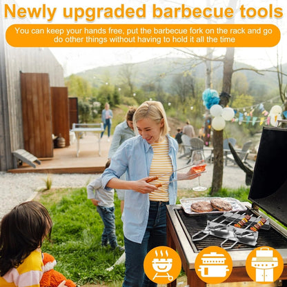 2 Pcs 3-Way Skewers Kit. Heavy Duty BBQ Kebab, Stainless Steel Accessory With Holders, Brush And Storage Bag