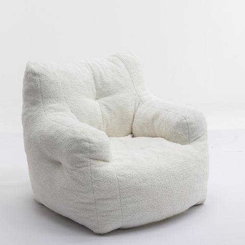 Soft Tufted Plush Foam-Filled Bean Bag Chair, Teddy Fleece Fabric, Ivory White
