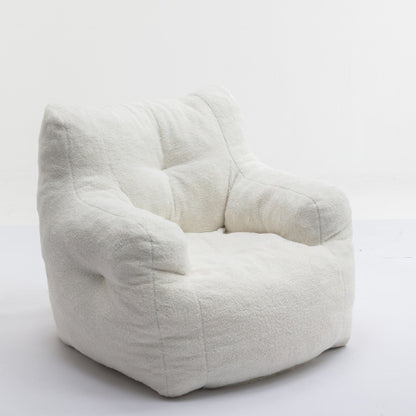 Soft Tufted Plush Foam-Filled Bean Bag Chair, Teddy Fleece Fabric, Ivory White