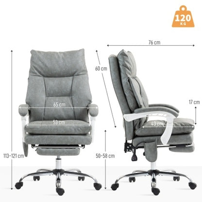 Reclining Faux Leather Office Chair With Inflatable Lumbar Cushion & Footrest
