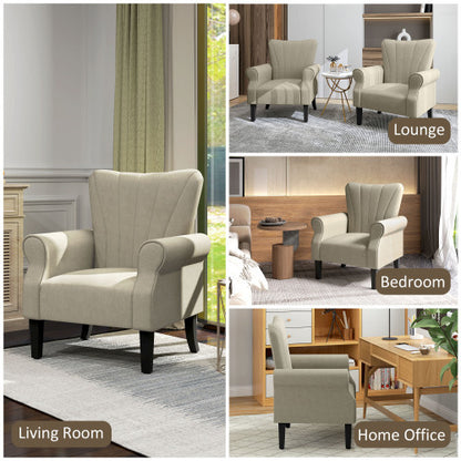 HOMCOM Upholstered Accent Chair With Rolled Arms And Solid Wood Legs - Beige