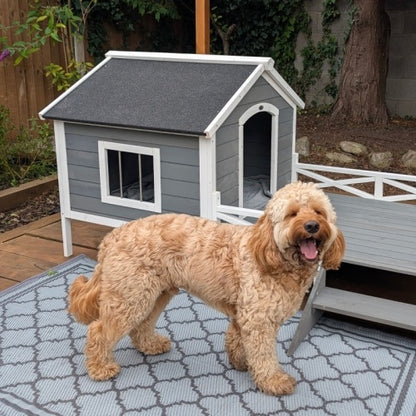 PawHut Small Medium Dog House With Porch, Grey