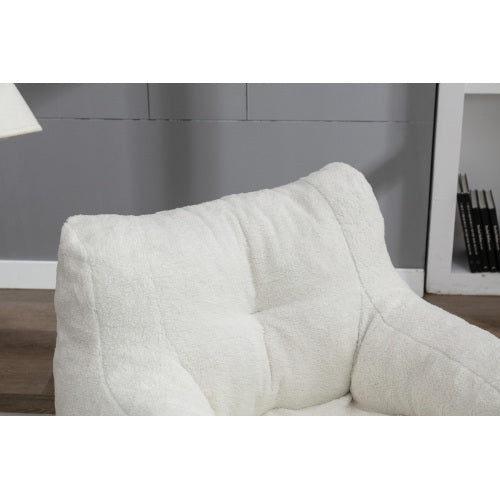 Soft Tufted Plush Foam-Filled Bean Bag Chair, Teddy Fleece Fabric, Ivory White