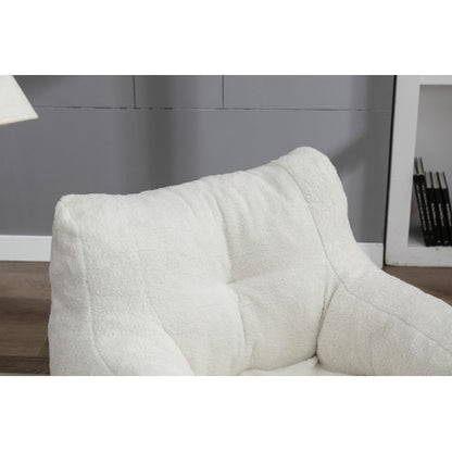 Soft Tufted Plush Foam-Filled Bean Bag Chair, Teddy Fleece Fabric, Ivory White