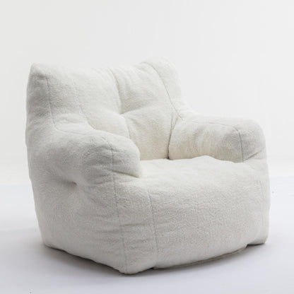 Soft Tufted Plush Foam-Filled Bean Bag Chair, Teddy Fleece Fabric, Ivory White