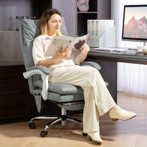 Reclining Faux Leather Office Chair With Inflatable Lumbar Cushion & Footrest