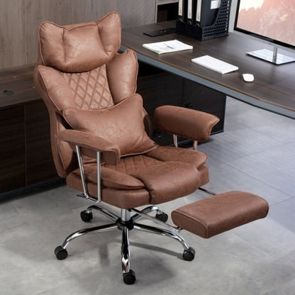 Leathaire Reclining Office Chair With Lumbar Support Pillow