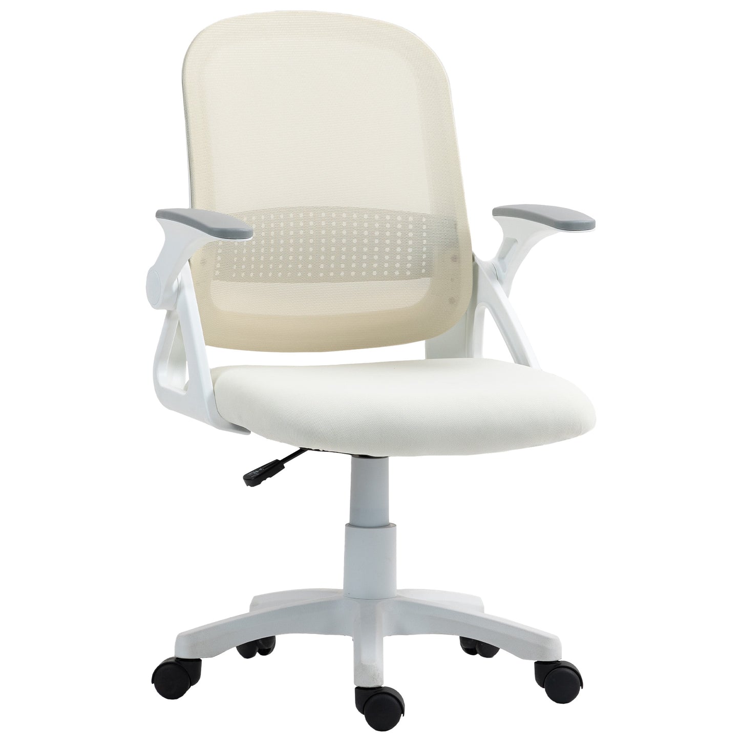 White Mesh Office Chair with Flip-Up Arms & Adjustable Height