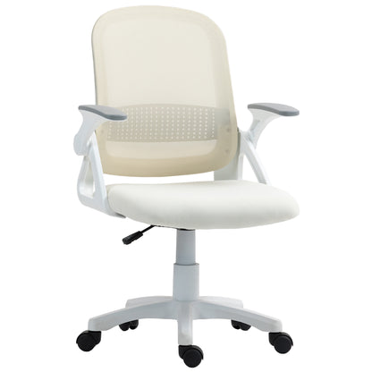 White Mesh Office Chair with Flip-Up Arms & Adjustable Height